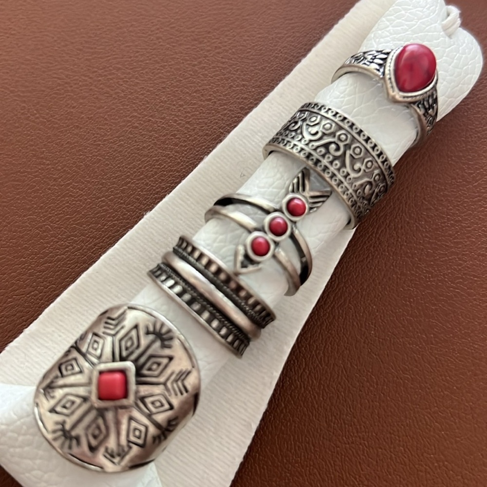 Silver and Red Bohemian Ring Set too small for me they’re probably a 6